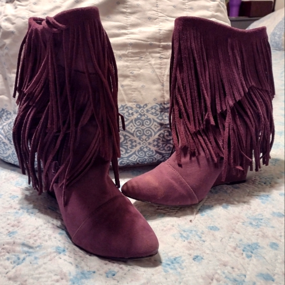 Purple fringe booties